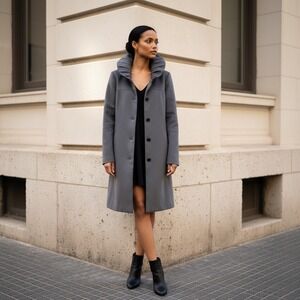 Banana Republic Womens Gray Pleated Portrait Collar Trench Coat Jacket Size M